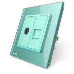 Priza dubla TV + priza internet Livolo cu rama din sticla, verde, VL-C791VC-18