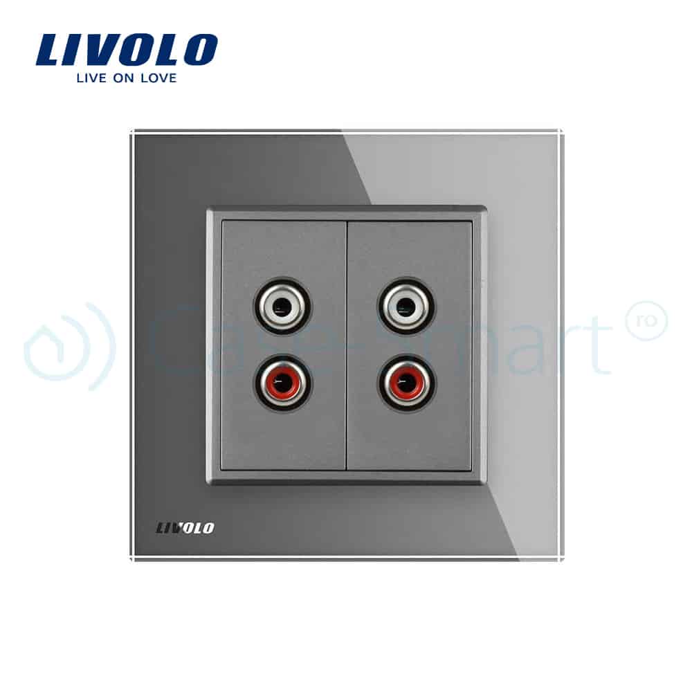 02-vl-c792ad-15-livolo-priza-dubla-audio-gri-mereu-ca-nou.jpg Priza dubla audio Livolo cu rama din sticla, gri, VL-C792AD-15 - imagine 2