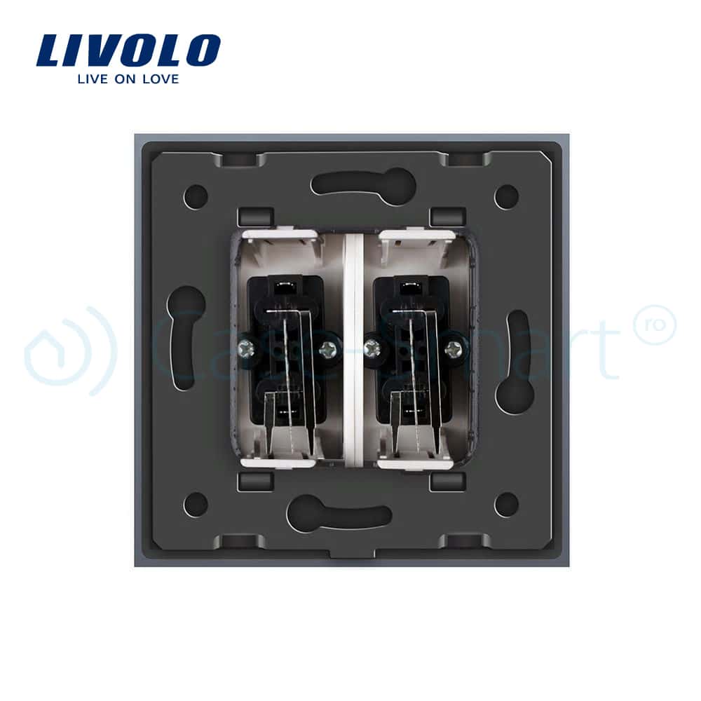 04-vl-c792ad-15-livolo-priza-dubla-audio-gri-suport-policarbonat.jpg Priza dubla audio Livolo cu rama din sticla, gri, VL-C792AD-15 - imagine 4