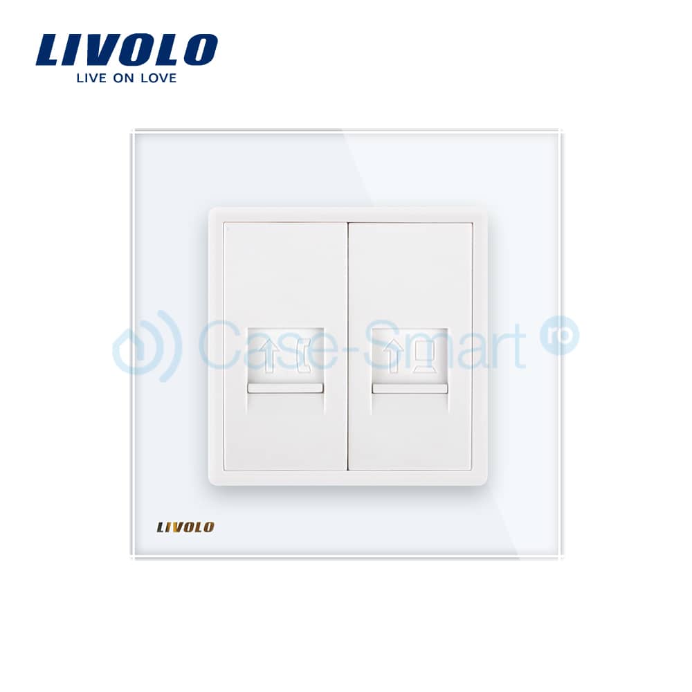 priza-dubla-telefon-internet-rama-alba-livolo-panou-frontal.jpg Priza dubla Telefon + Priza internet Livolo cu rama din sticla, alb, VL-C791TC-11 - imagine 2