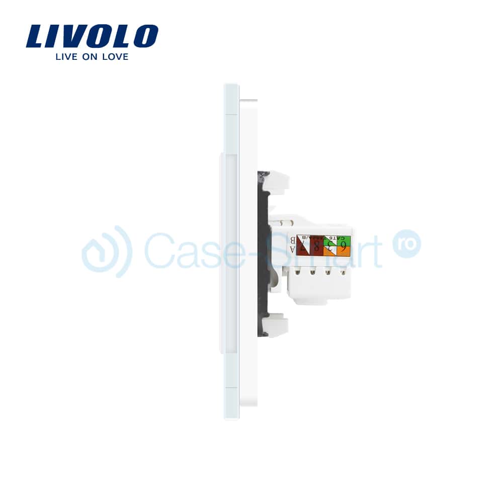 priza-dubla-telefon-internet-rama-alba-livolo-vedere-laterala.jpg Priza dubla Telefon + Priza internet Livolo cu rama din sticla, alb, VL-C791TC-11 - imagine 3