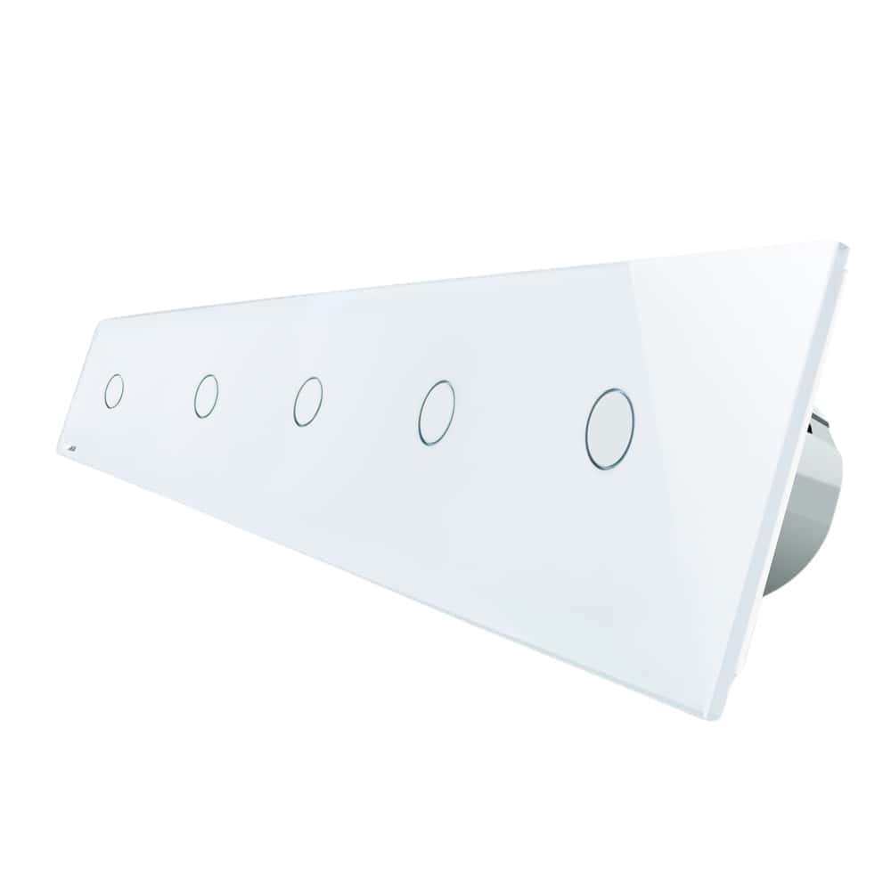 Intrerupator LIVOLO cu touch din sticla cu 5 intrerupatoare simple, Protocol ZigBee, Control de pe telefon, alb, BB-C7-5C1Z-11