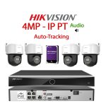 KIT 4 Camere video PT, Auto-Tracking, AcuSense IP PoE, 4MP, 2.8mm, Mic, Speaker, IR si ColorVu 30M, NVR PoE, HDD 1TB, HIKVISION - KIT4CHAHIPAPT-4A28WG-WDT1