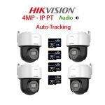 Pachet 4 Camere video PT cu Card Memorie 128GB, Auto-Tracking, IP PoE, 4MP, 2.8mm, Mic, Speaker, IR si ColorVu 30M, Card 128GB, HIKVISION - PAC4PT-4A2812GBWG