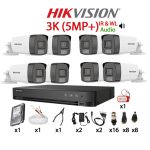 KIT 8 Camere video complet 3K, 5MP, 2.8mm, Dual Light, IR si ColorVu 40m, Microfon, DVR, HDD 1TB, Cablu, HIKVISION - KIT8CHA-8A22-TST3K5MPIRWLM