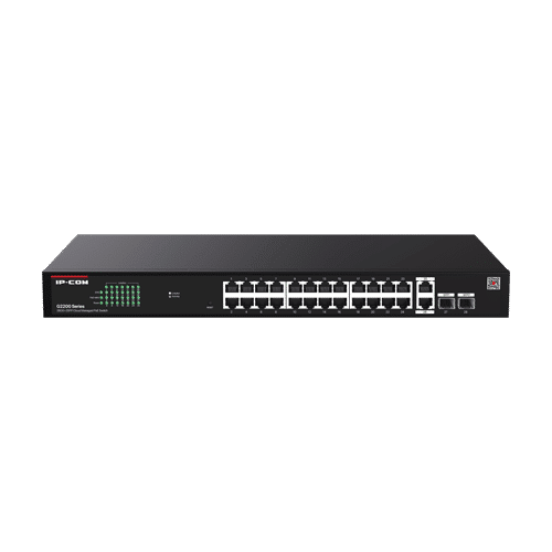 Switch 24 porturi PoE RJ45 Gigabit, 2 x RJ45 Gigabit, 2 x SFP Gigabit, Management, 1U - IP-COM G2228P-24-410W