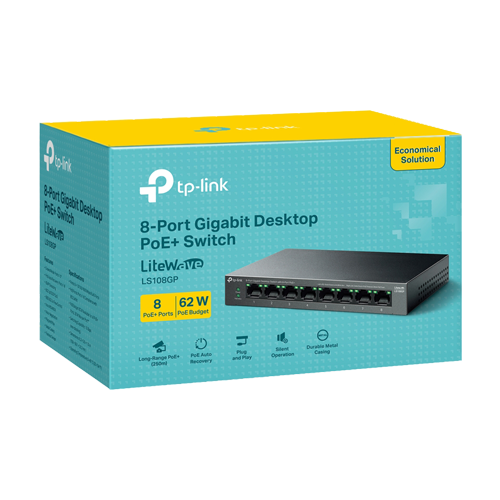 img31948large.png Switch LiteWave, 8 x RJ45 Gigabit PoE, Buget PoE 62W, Unmanaged - TP-Link LS108GP - imagine 3
