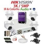 KIT 4 Camere video complet PT 5MP, 3K, 2.8mm, Dual Light, IR si ColorVu & 25m/20m, Microfon, Difuzor, DVR, HDD 1TB, Cablu, HIKVISION - KIT4CHA-4A55IRCVD4DPT-WDT1ADPT