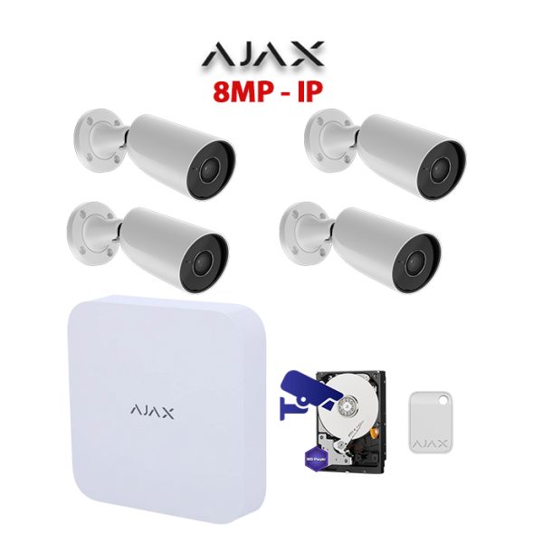 KIT 4 Camere video Plug&Play IP PoE 4K, 8MP, IR 30m, 2.8mm, NVR PoE, HDD 1TB, AJAX - KIT4CHAA-8MPA-WDT1