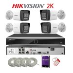 KIT 4 Camere video complet Plug&Play IP PoE 2K, 4MP Dual Light IR si ColorVu, IR 30m, WL 30m, 2.8mm, Microfon, NVR PoE, HDD 1TB, Cablu, HIKVISION - KIT4CHAHIPS2KPP-4A24IRWL-WDT1