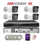 KIT 4 Camere video complet Plug&Play IP PoE 4K, 8MP Dual Light IR si ColorVu, IR 30m, WL 30m, 2.8mm, Microfon, NVR PoE, HDD 1TB, Cablu, HIKVISION - KIT4CHAHIPS4KPP-4A28IRWL-WDT1
