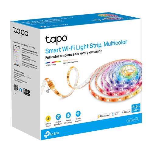 img34367large.png Set 2 benzi LED RGBW smart, 2 x 5 metri, Wi-Fi, control de la distanta - TP-LINK Tapo TapoL930-10 - imagine 2