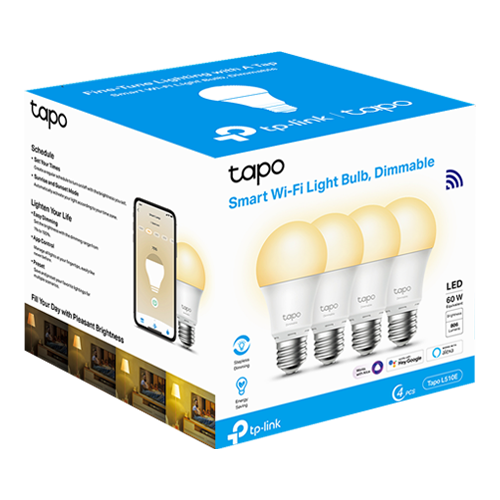 img34558large.png Set 4 becuri smart Wi-Fi, lumina calda 2700K ajustabila, 806 lm, E27 - TP-Link Tapo TapoL510E(4-pack) - imagine 2