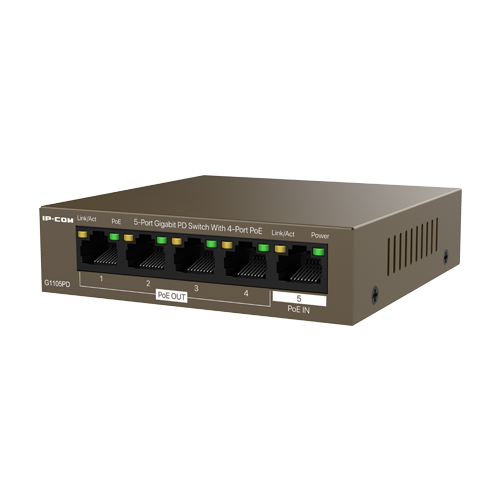 Switch 4 x RJ45 1G PoE Out 802.3af, 1 x RJ45 1G PoE IN, Unmanaged - IP-COM G1105PD