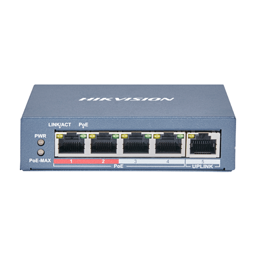 Switch 4 x RJ45 10/100 Mbps PoE, 1 x RJ45 10/100 Mbps, Unmanaged - HIKVISION DS-3E0105P-E