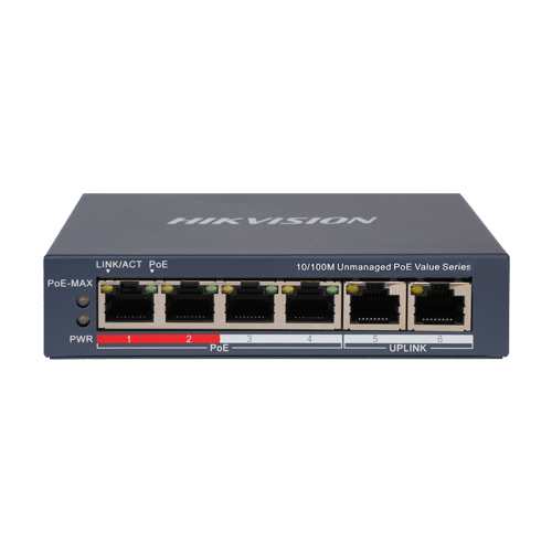 Switch 4 x RJ45 10/100 Mbps PoE, 2 x RJ45 10/100 Mbps, Unmanaged - HIKVISION DS-3E0106P-E-M