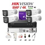 KIT 4 Camere video complet, 4K, 2.8mm, Dual Light 8MP, IR si WL 80m&80m, Audio, Microfon, DVR, HDD 1TB, Cablu, HIKVISION - KIT4CHAZ8-WDZ1TB80A