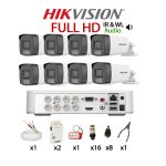 KIT 8 Camere video, FullHD, 2.8mm, Dual Light, IR & WL 40m, Audio, DVR, Cablu, HIKVISION - KIT8CHAUP8FHD-1A