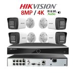 KIT 4 Camere video cu upgrade la 8, IP PoE, 8MP Dual Light IR & WL 30M, 2.8mm, Microfon, NVR PoE, HIKVISION - KIT4UP8CHAHIP-4A28IRWL
