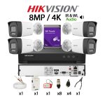 KIT 4 Camere video complet, 4K, 2.8mm, Dual Light 8MP, IR si WL 30m&20m, Audio, Microfon, DVR, HDD 1TB, Cablu, HIKVISION - KIT4CHAZ-WDZ1TB8A