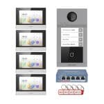 KIT videointerfon Smart pentru patru familii, Rj45 + Wi-Fi 2.4Ghz, Switch PoE, Card, Tag, monitor 7 inch negru, - HIKVISION DS-KIS604-4-B