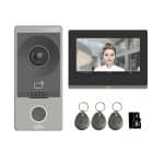 KIT videointerfon Smart pentru o familie, Rj45 + Wi-Fi 2.4Ghz, Card, Tag, monitor 7 inch negru - UNV OEU-201B/OEI-H-W