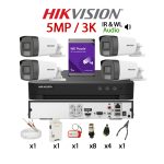 KIT 4 Camere video complet, 3K, 2.8mm, Dual Light 5MP, IR si ColorVu 40m, Audio, DVR, HDD 1TB, Cablu, HIKVISION - KIT4CHA-4A55IRCV-WDT1ARS