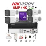 KIT 4 Camere video complet, 4K, 2.8mm, Dual Light 8MP, IR si WL 40m&40m, Audio, Microfon, DVR, HDD 1TB, Cablu, HIKVISION - KIT4CHAZ-WDZ1TB8AT4