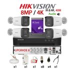 KIT 4 Camere video cu upgrade la 8, 4K, 2.8mm, Dual Light 8MP, IR si WL 40m&40m, Audio, Microfon, DVR, HDD 1TB, Cablu, HIKVISION - KIT4CHAZ40-WDZ1TB8A48UP